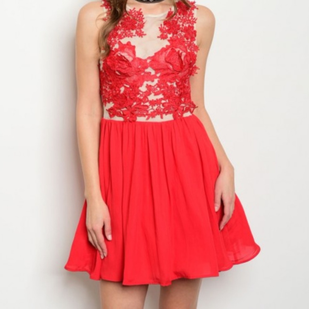Ladies Fashion Womens Red Embroidered Dress